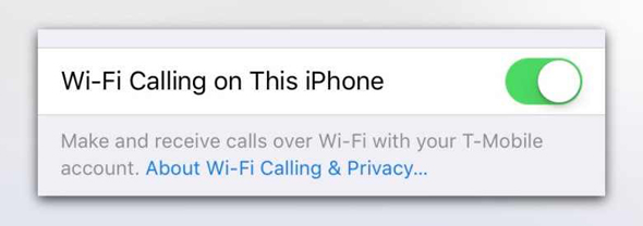 Wi-fi calling on iPhone settings