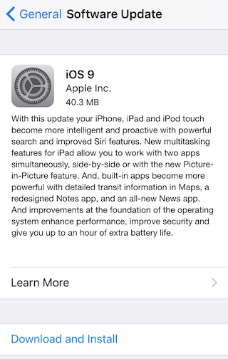 Atualização iOS 9 Gm