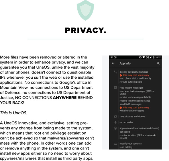 UnaPhone privacy copy