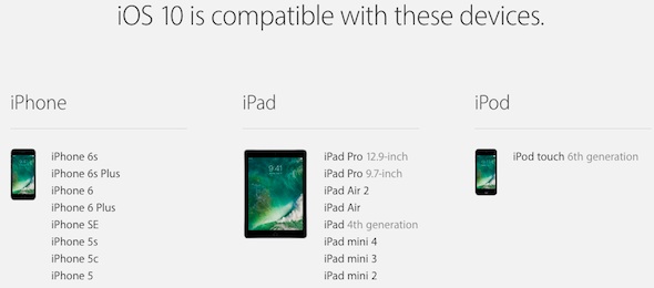 iOS 10 Device List