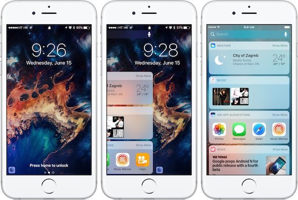 الشاشة الرئيسية ومركز الإشعارات في iOS 10