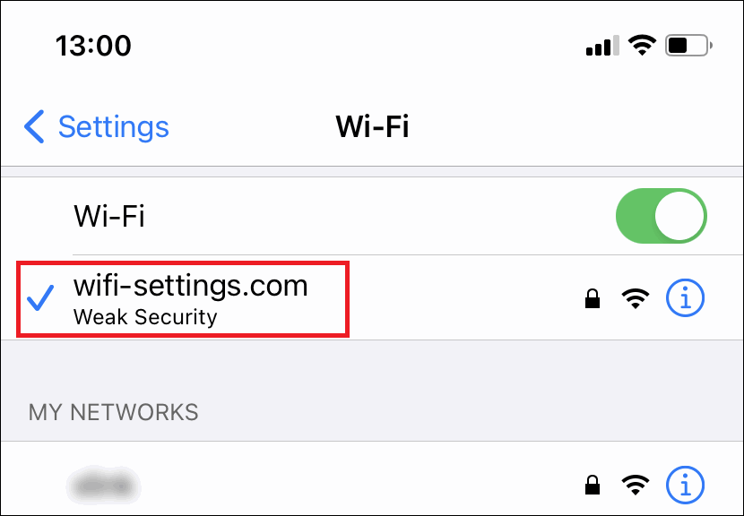 Вай фай айфон 14. Слабая защита Wi-Fi на iphone. Weak Security. Индикатор вифи на айфон.