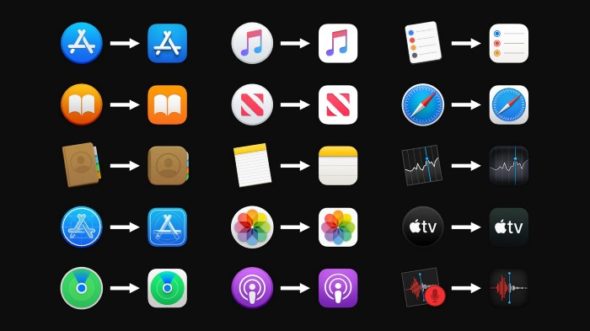 macOS Catalina icons (left), macOS Big Sur icons (right)