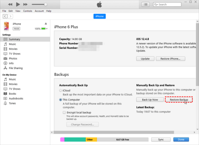 Restore contacts by iTunes