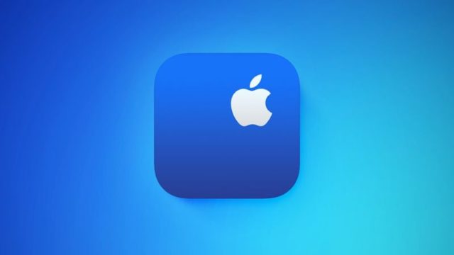 من iPhoneIslam.com، خلفية زرقاء مع شعار التفاحة.