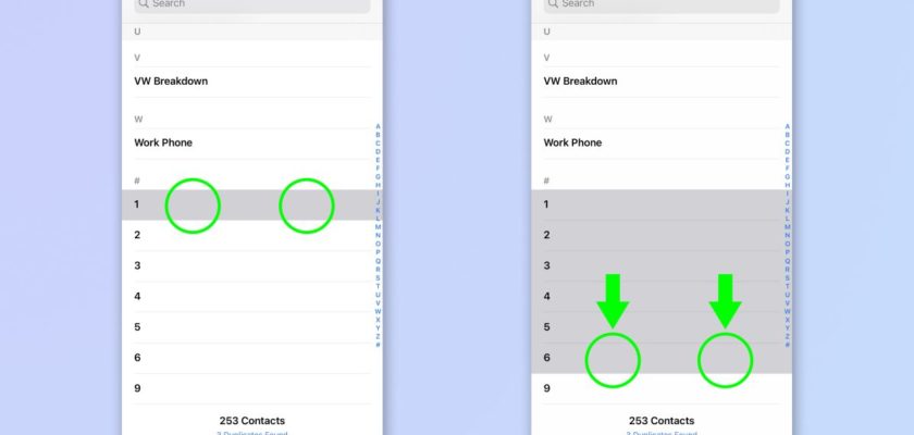 来自 iPhoneIslam.com，两款 iPhone 屏幕上带有绿色箭头，为 iOS 用户显示隐藏的手势。