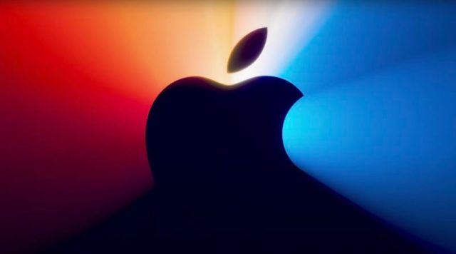 iPhoneIslam.com'da Apple logosu kırmızı, mavi ve sarı ışığın önünde görünüyor.