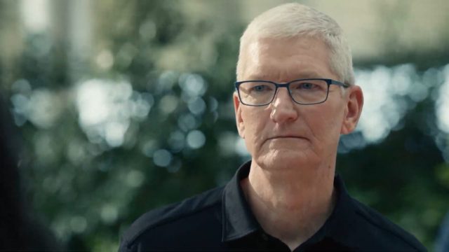 From iPhoneIslam.com Apple CEO Tim Cook, wearing a black shirt and glasses, unveils the long-awaited iPhone 15.