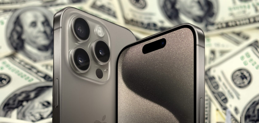From iPhoneIslam.com The iPhone 15 sits on top of a pile of money.