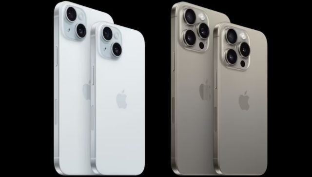 Desde iPhoneIslam.com, cuatro iPhones mostrados uno al lado del otro sobre un fondo negro, duración de la batería en horas.