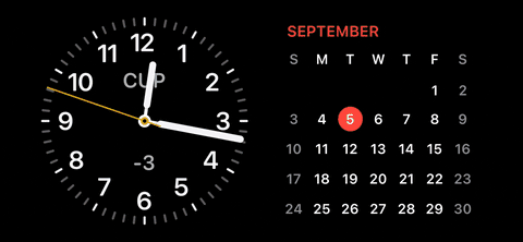 Desde iPhoneIslam.com, el reloj aparece sobre un fondo negro en iOS 17.