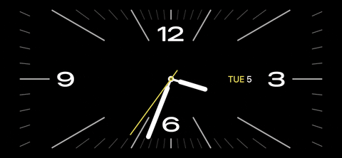 از iPhoneIslam.com، ساعتی که زمان را روی صفحه سیاه در iOS 17 نشان می دهد.
