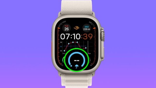 Từ iPhoneIslam.com, hình ảnh chiếc đồng hồ thông minh có mũi tên màu xanh lá cây.