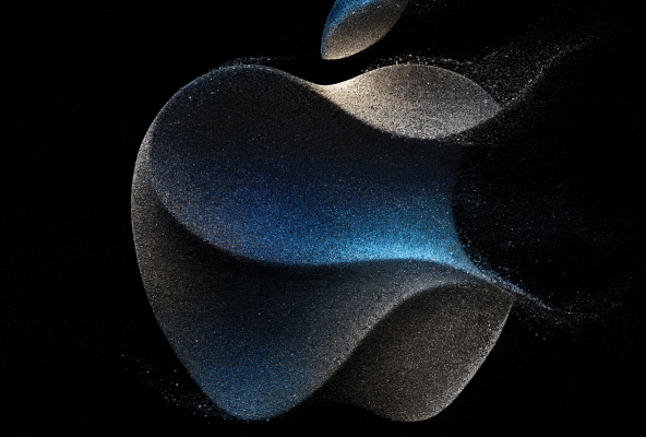С сайта iPhoneIslam.com: черный фон с характерным логотипом Apple для iPhone 15.