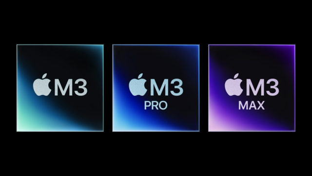 Tiré de iPhoneIslam.com Trois logos Apple sur fond noir, représentant les appareils terriblement rapides d'Apple.