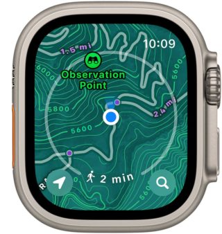 iPhoneIslam.com'dan, watchOS 10'da geliştirilmiş harita özelliğine sahip Apple Watch.