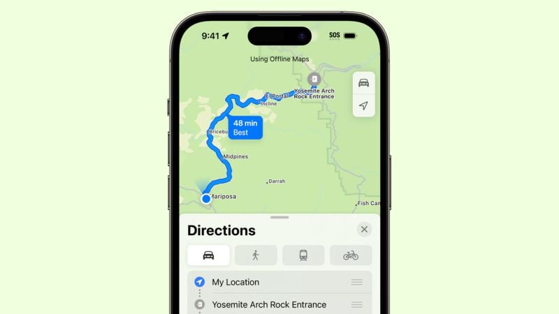 iPhoneIslam.com에서 가져온 iPhone의 Google 지도 앱 스크린샷과 배터리 수명 연장 팁.