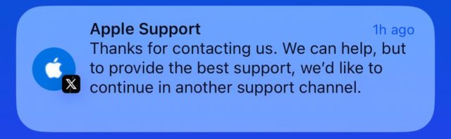 Da iPhoneIslam.com, messaggio di supporto Blue Apple.