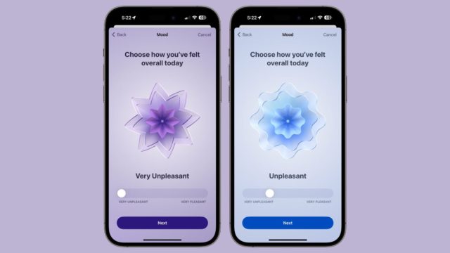 来自 iPhoneIslam.com，两部带有紫色花朵和健康应用程序功能的 iPhone。