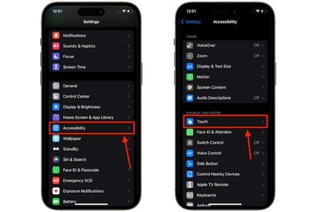 iPhoneIslam.com'da farklı ayarlara sahip iki iPhone vurgulanıyor ve iPhone'da dokunma duyarlılığının nasıl daha hızlı hale getirileceği gösteriliyor.