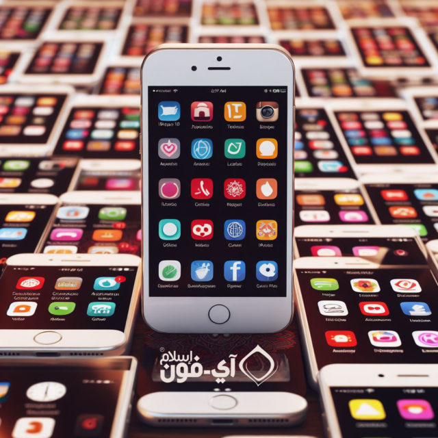 From iPhoneIslam.com, a collection of iPhones surrounded by a selection of useful apps.