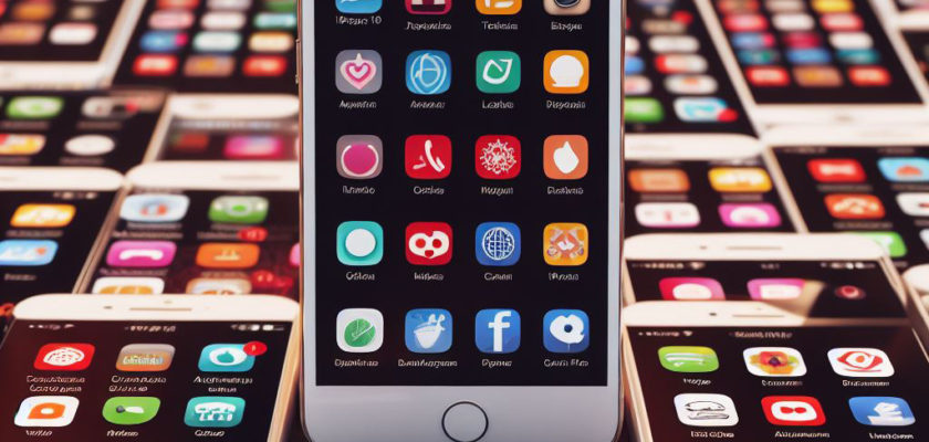 From iPhoneIslam.com, a collection of iPhones surrounded by a selection of useful apps.
