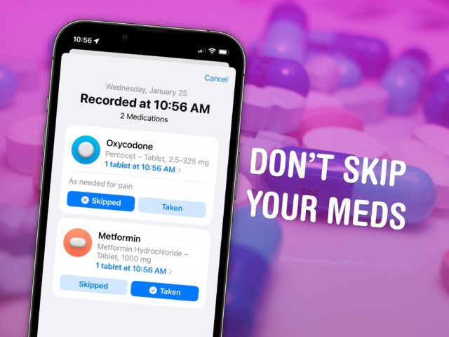 De iPhoneIslam.com, captura de pantalla No te saltes tus medicamentos en la aplicación Salud.