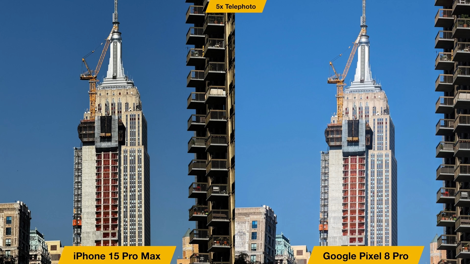 De iPhoneIslam.com, dos imágenes que comparan la cámara del iPhone 15 Pro Max y la del Google Pixel 8 Pro.