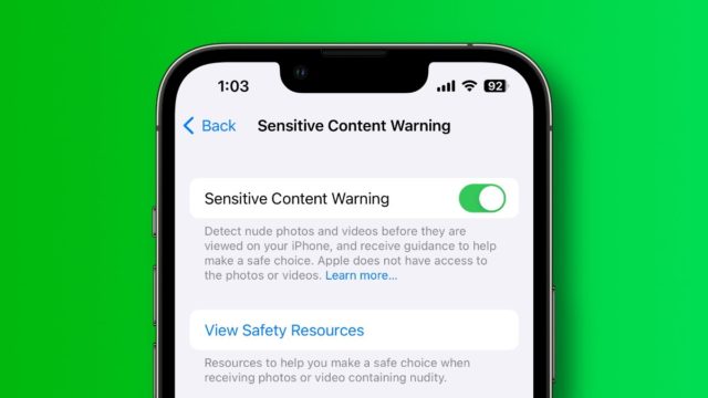 iPhoneislam.com से, एक फ़ोन स्क्रीन सामग्री चेतावनी संदेश दिखा रही है।