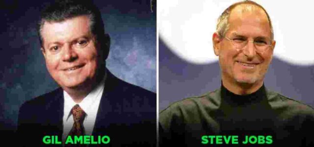De iPhoneIslam.com, dos fotografías de Steve Jobs y Gil Amelio.
