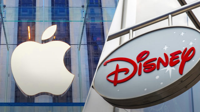 De iPhoneIslam.com, logotipos de Disney y Apple frente al edificio.