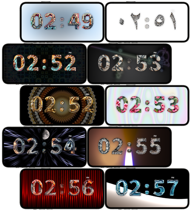 iPhoneIslam.com سے، مختلف نمبروں کی نمائش کرنے والی گھڑیوں کی ایک قسم، درستگی (گھڑی کی درستگی) کو بڑھاتی ہے اور فلسطینی (فلسطینی) ڈیزائن کو نمایاں کرتی ہے۔