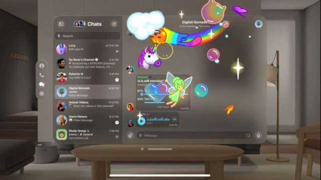 iPhoneIslam.com より、魔法のユニコーンが表示されたスクリーンのあるリビング ルームの写真。
