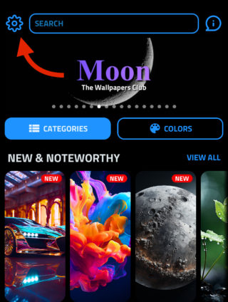Em iPhoneIslam.com, uma captura de tela do aplicativo gratuito de papel de parede da lua.