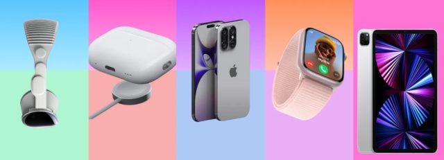 من iPhoneIslam.com، خلفية ملونة مع مجموعة متنوعة من أجهزة Apple المختلفة.