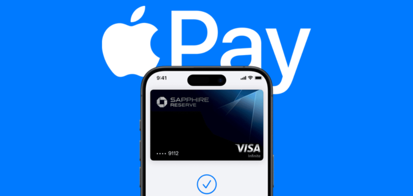 Desde iPhoneIslam.com, la aplicación Apple Pay se muestra sobre un fondo azul.