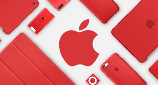 من iPhoneIslam.com، منتجات أجهزة iPhone وiPad باللون الأحمر مرتبة على سطح أبيض.