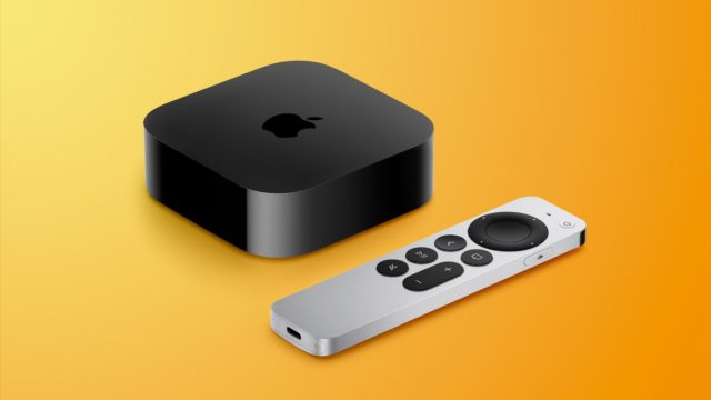 Do iPhoneIslam.com, uma Apple TV com o controle remoto próximo a ela.