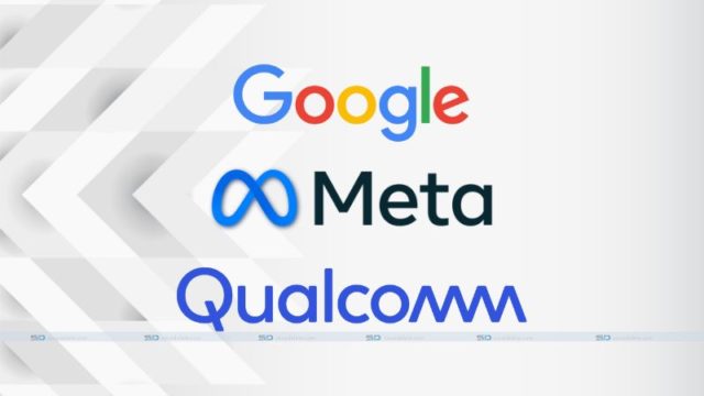 من iPhoneIslam.com، شعارات Google meta quacom على خلفية بيضاء.