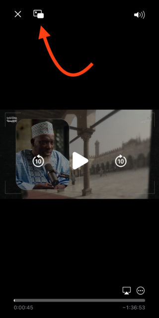 Da iPhoneIslam.com, un lettore video aggiornato con una freccia che punta a un video.