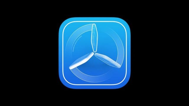 من iPhoneIslam.com، مربع أزرق عليه شعار توربينات الرياح.