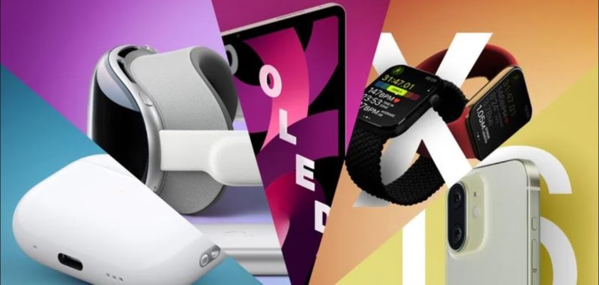 Από το iPhoneIslam.com, το Apple Watch, το iPhone, το iPad και άλλες συσκευές εμφανίζονται σε πολύχρωμο φόντο για να εμφανίζουν τις τελευταίες εκδόσεις των προϊόντων της Apple για το 2024 (παρουσιάσεις προϊόντων