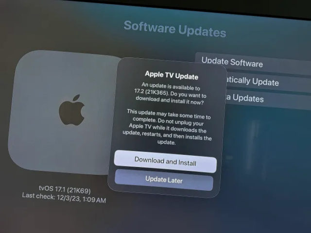من iPhoneIslam.com، شاشة Apple TV تعرض آخر تحديث للبرنامج.
