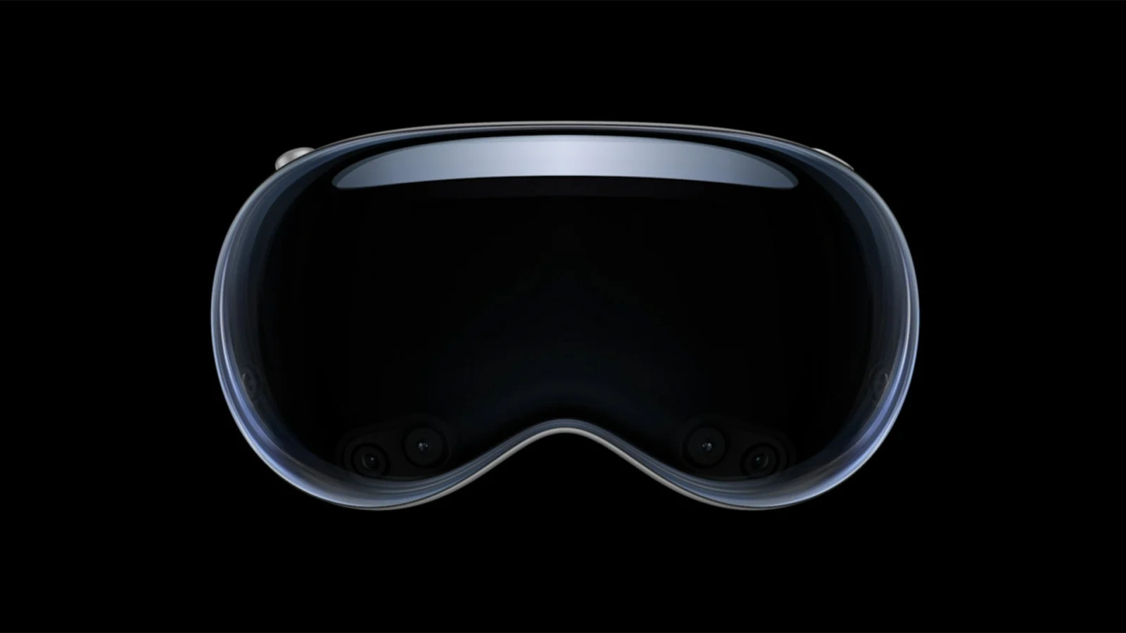 من iPhoneIslam.com، خوذة سوداء تتميز بنظارة Vision pro على خلفية سوداء.