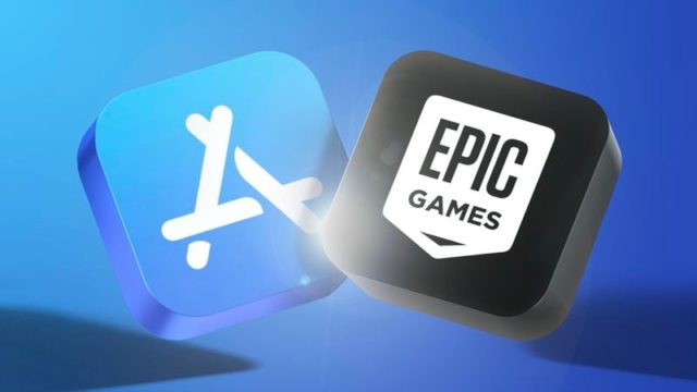 من iPhoneIslam.com، ألعاب ملحمية وشعارات متجر التطبيقات على خلفية زرقاء.