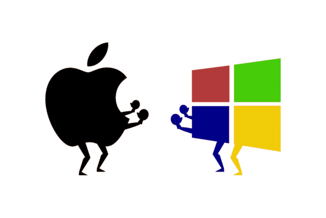 من iPhoneIslam.com، تحديات أبل: شعار تفاحة وشعار ويندوز.