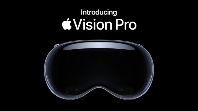Depuis iPhoneIslam.com, l'appareil Apple Vision Pro est affiché sur un fond noir. Avec les appareils qu'Apple lancera.
