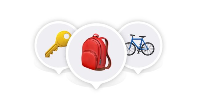 На сайте iPhoneIslam.com найдите значки «Мои эмодзи» с изображением рюкзака, велосипеда и ключей.