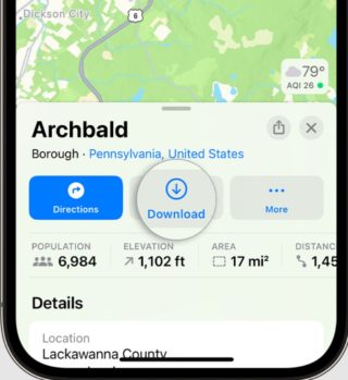 Z iPhoneIslam.com: zrzut ekranu aplikacji GPS na iPhonie, zawierający wskazówki dotyczące wydłużania żywotności baterii.