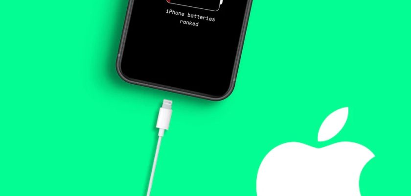 iPhoneMuslim.com से, हरे रंग की पृष्ठभूमि में एक चार्जर से जुड़ा हुआ Apple iPhone दिख रहा है।